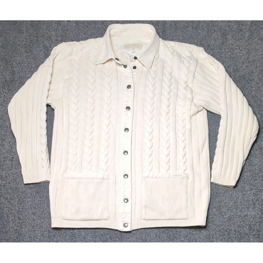 Blue Willi's‎ Denmark 100% Cotton Button Down Knit Sweater Ivory Women's Small